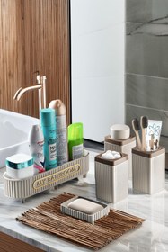 Resim Sas Haus Lines Serisi Açık Gri Banyo Seti, 5 Parça Akrilik Organizer, Sabunluk, Diş Fırçalık, Pamukluk Takımı 