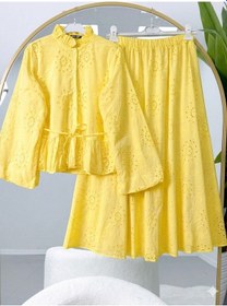 Resim Lovie Moda Brode Detay Tesettür Etekli Takım Sarı 