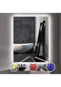 Resim 50x70 H Cm Bluetoothlu Buğu Çözücülü Dokunmatik Işıklı Ledli Banyo Aynası Şeffaf 