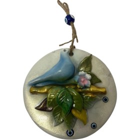 Resim Dekoratif Polyester Duvara Asmalı Tekli Nazarlık Kuşlu Mavi 