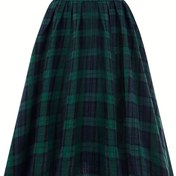 Resim Kadın Vintage Yüksek Belli A Kesim Etek - Düğmeli, Şık Kırmızı & Ekose Etek, Ofis, Resmi Etkinlikler, Tüm Sezonluk Resmi & Günlük Kombinler için Esnemeyen Kumaş - Kolay Bakım Günlükten Partiye Etek 