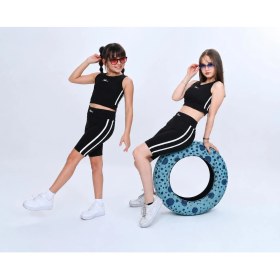 Resim Ay Kids Kız Çocuk Siyah Şerit Detaylı Crop Atlet & Biker Tayt Takımı 1070- 