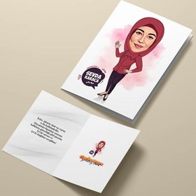 Resim Başörtülü Annem Karikatürlü Tebrik Kartı 