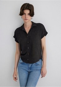 Resim Mavi Kadın Kısa Kollu Polo Yaka Penye Kömür 1612142-70087 Gri 