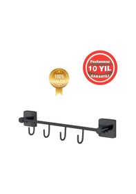 Resim Çelik Banyo Paslanmaz Pirinç Mat Siyah Vizyon 4'lü Set Askılık Havlu Askısı Siyah 