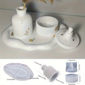 Resim Dnejiu Reçine Döküm Kalıpları 3'lü Set, DIY Epoksi, Alçı, Beton El Sanatları, Ev Dekorasyonu Oluşturma Seti için Düzensiz Tepsi ve Vazo Kalıpları ile Silikon Saklama Kutusu 