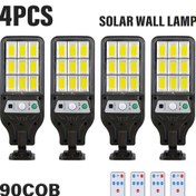 Resim 4 adet LiHangStar 90COB Güneş Enerjili LED Güvenlik Işıkları, Uzaktan Kumanda ile, 3 Aydınlatma Modu, Kablosuz Hareket Sensörü, IP44 Duvar Lambası, Kolay Kurulum, Bahçe, Garaj, Patio, Yolu, Otopark Dekorasyonu için Uygun 
