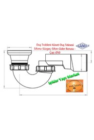 Resim ece life Duş Trobleni-Küvet-Duş Teknesi Sifonu-Süzgeç-Sifon-Gider Borusu -Çap: Ø50 