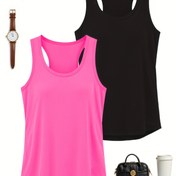 Resim Artı Boyutlu Trendy Kadınlar Popüler Düz Renk Çok Renkli Yuvarlak Yaka 2 Adet Set Tank Top 