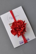 Resim El Yapımı Altın Yaprak Süslemeli Kırmızı Kız Bebek-çocuk Iz Yapmaz Gül Modeli Saç Bandı/bandanası 