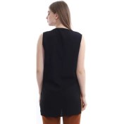 Resim Self Clothing Kadın Siyah V Yaka Cep ve Yırtmaç Detaylı 