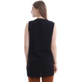 Resim Self Clothing Kadın Siyah V Yaka Cep ve Yırtmaç Detaylı 