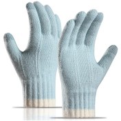 Resim 1 Çift Kadın Kış Bisiklet Örme Kalın Sıcak Eldiven Dokunmatik Ekran Tam Parmak Eldiven Ağaç Dekorlu - Göl Mavisi Mavi 