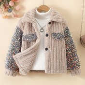Resim Chole Kız Çocukları Kışlık Mont - Düğmeli Ön Kapamalı Yumuşak Peluş Ceket, Bej'den Çok Renkli Ombre Geçişe, Resmi ve Günlük Kullanım İçin Küçük Kızlar (Sonbahar/Kış), Parıltılı Süslemeler, Dayanıklı Dikişler, Küçük Çocuk Giyim 