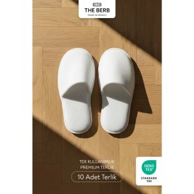 Resim The Berb | 10 Çift | Niki Kadife Tek Kullanımlık Premium Otel&spa Terliği | Kaydırmaz Tabanlı | Beyaz 