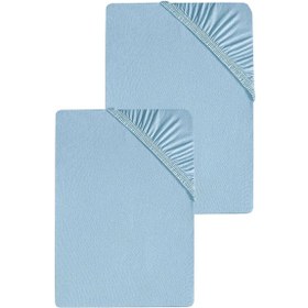 Resim 2 Adet Düz Pamuklu Tek Kişilik 80 X 200 X 30 Cm Lastikli Penye Çarşaf Mavi 