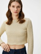Resim Crop Kazak Simli Bisiklet Yaka Uzun Kollu 