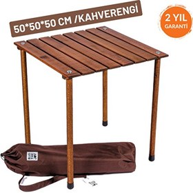 Resim Bag The Joy 50x50x50 CM Ahşap Katlanır Rulo Kahverengi Kamp ve Piknik Masası 