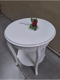 Resim Ankara Mobilya Fiskos 12461 Model Parlak Ahşap Kayın El Oyma Ayak Parlak Beyaz Mdf Tabla El Yapı 