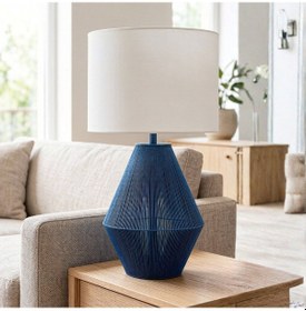 Resim Lorie Mavi Gövde Krem Başlık Dekoratif Abajur Mavi 