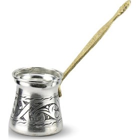 Resim Antep İşlemeli Eskitme Döküm Sap Bakır Cezve Takımı 