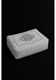 Resim Laura Kadife Gold Nakışlı Hurç Orta Boy 40x40x20 Cm Çeyizlik Nişan Düğün Gelin Bohçası Gri 
