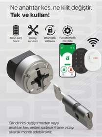 Resim Desi Utopic RX Anahtar Üzerine Takılan WiFi Akıllı Kilit Parmak İzi Akıllı Kapı Kilidi 