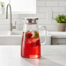 Resim Karokstore Borosilikat Cam Sürahi - Silikon Contalı Süzgeçli Metal Kapaklı | Konik, Fitilli ve Düz Model Seçenekleri | Dayanıklı Şeffaf Karaf (1800 ml - 2000 Ml) (Konik - 1800ML) 