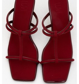 Resim Luvishoes Luvi Shoes Mocha Bordo Kare Burunlu İnce Bantlı Kadın Topuklu Terlik Bordo 