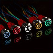 Resim 1PC 16mm Metal Buton Switchi ile LED Gösterge, 12V-24V Kendiliğinden Sıfırlanan/Kendiliğinden Kilitlenen, Güç Sembolü, Tekne Deniz Araba Modifikasyonu, Başlat Durdur Açma/Kapama, Pil Odası Elektrik Tesisatı Yok 