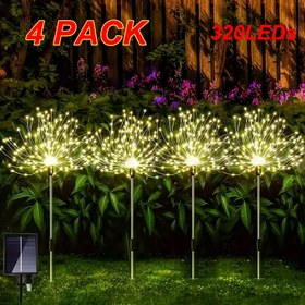Resim 4 adet/takım akıllı güneş bahçe lambaları, 320 LED havai fişek ve yıldız patlaması tasarımı, 8 modlu açık yol lambaları, yol yürüyüşü bahçesi, Noel dekoru (sıcak beyaz) 