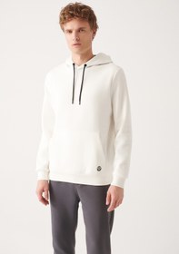 Resim Avva Erkek Beyaz Kapüşonlu 3 Iplik Şardonlu Pamuklu Sweatshirt E001018 