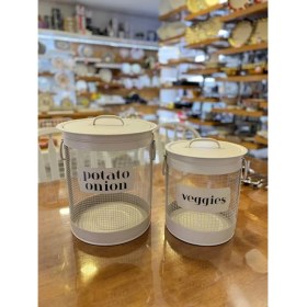 Resim Stripe Bej Galvaniz Patates Soğan Kabı&sebzelik 