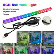 Resim RGB Akvaryum Manzara Lambası, 7 Renk ile 3 Dinamik Mod, 5 Parlaklık Seviyesi RGB Balık Tankı Lambası, USB Düşük Voltajlı, Şeffaf Akvaryumun Dışına Yapışır, Pil Olmadan 