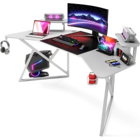 Resim Karr Gaming Vortex 25MM Kanatlı Oyuncu Masası | Beyaz Karbon Fiber Kaplama | Raflı Oyuncu Masası 