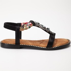 Resim Kadın Düz Topuklu Sandalet Siyah Taşlı Tokalı Tekbant Örgü Baretli-4036 Siyah 