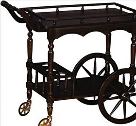 Resim Bengi Ankara Mobilya 12414 Büyük Tekerlekli Servis Arabası Ahşap Kayın Koyu Ceviz 