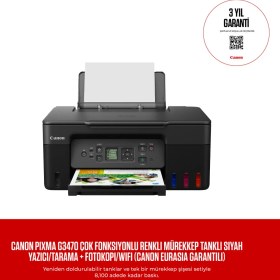 Resim Canon PIXMA G3470 Çok Fonksiyonlu Renkli Mürekkep Tanklı Siyah Yazıcı/Tarama + Fotokopi/Wifi (Canon Eurasia Garantili) 