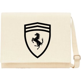 Resim Ferrari Logo Horse Krem Kanvas Postacı Çantası - Krem 