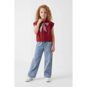 Resim Joy Kids Kız Çocuk Modal Tunik Taş Baskılı Premium Kot Takım (7-10YAŞ) (Bordo) 