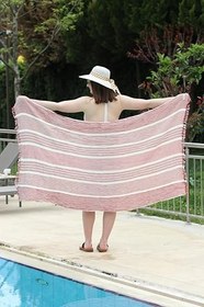 Resim 4 Kat Müslin Peştamal 90x170 Cm%100 Pamuk Peştemal Çizgili Banyo Plaj (Kırmızı) 