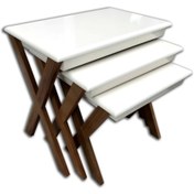 Resim Zigon Çapraz Ayak Sehpa Model Kayın Torna Ayak Parlak Beyaz-Ceviz 