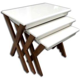 Resim Zigon Çapraz Ayak Sehpa Model Kayın Torna Ayak Parlak Beyaz-Ceviz 