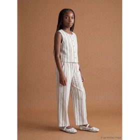 Resim LC Waikiki Lcw Kids Ekru Çizgili Kız Çocuk Keten Karışımlı Pantolon 