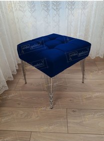 Resim Modern Dilim Puf Ayakucu Puf Gümüş Metal Ayak 45 45 Lacivert 