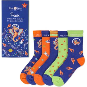 Resim Milk&Moo Ponix Çocuk 5'li Çorap Seti, 31-35 Numara, Yumuşak ve Eğlenceli Tasarım 