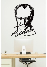 Resim Gowpenart Atatürk İmzalı Portre Siyah Metal Duvar Tablosu 