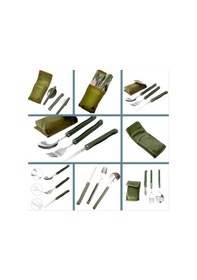 Resim Omeniv Büyük Çatal Kaşık Bıçak Set Outdoor Kamp Piknik Karavan Yeşil 