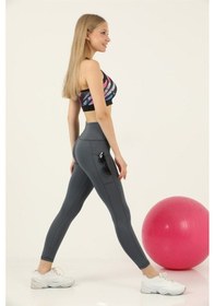 Resim Kadın Antrasit Yüksek Bel Toparlayıcı Çift Cepli Spor Tayt Bilek Boy Boy Slim Fit Görünüm 1057 Antrasit 