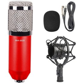 Resim BM-800 3.5mm Stüdyo Kayıt Condenser Mikrofon Seti Kırmızı 